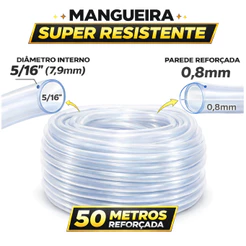 Mangueira Cristal Transparente Jardim 5/16 Mangueira de Jardim 50 Metros