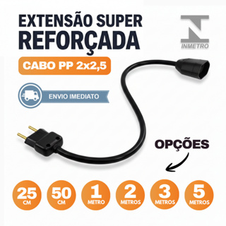 Extensão Elétrica Reforçada - 0,5/1/2/3/5 Metros Cabo PP 2x2,5 Grosso | Prolongador De Energia Certificado | Bivolt em Oferta na Shopee