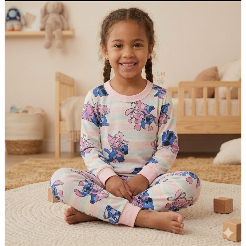 Pijama Stitch Menina Fio 30 – Blusa Manga Longa  + Calça Confortável 100% algodão Tamanhos: 2 e 14 anosda em Oferta na Shopee