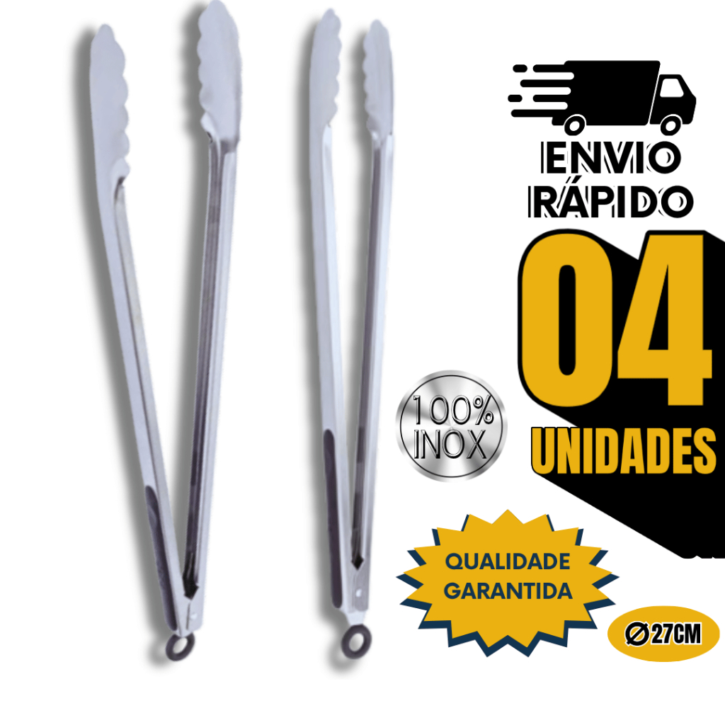 Utensílios Pegadores Inox Universal Grande Com 27cm Multiuso Churrasco Salada Pão Utilidades