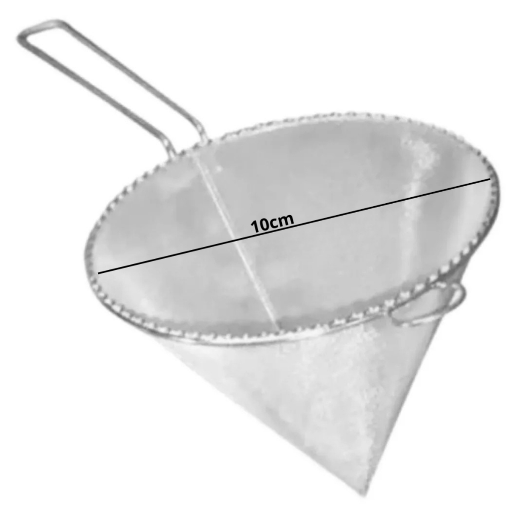 COADOR PENEIRA 10 CM CÕNICO MULTIUSO AÇO INOX FILTRAR, COAR ÓLEO, CHÁ VARIOS  TIPOS E CALDO DE CANA FILTRO ULTRAFINO..