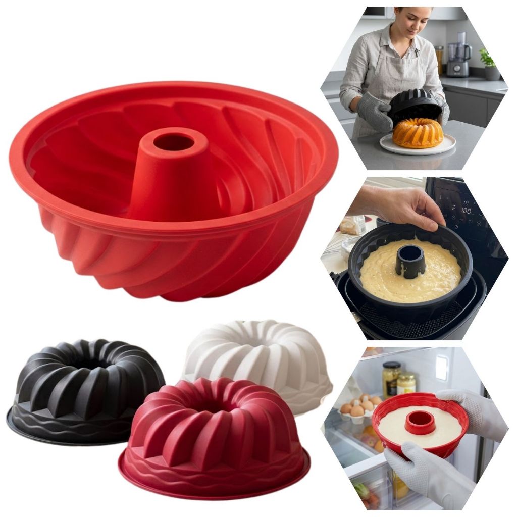 Forma Silicone Airfryer Bolo Pudim 16cm 600ml Redonda Forno Geladeira Facil Desenformar
