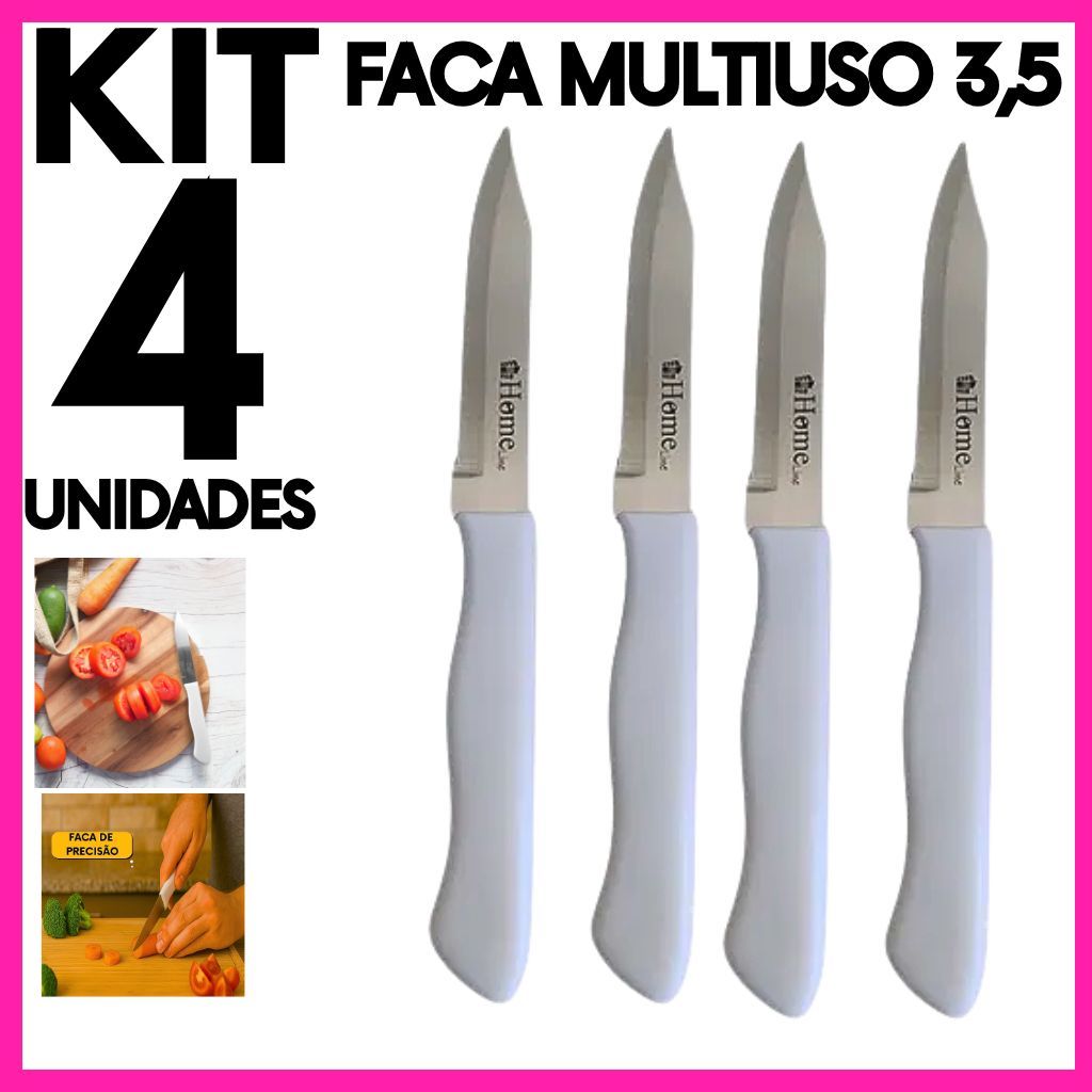 Kit 4 Faca Legumes Inox Profissional | Faquinha Frutas | Cabo Madeira e Plástico