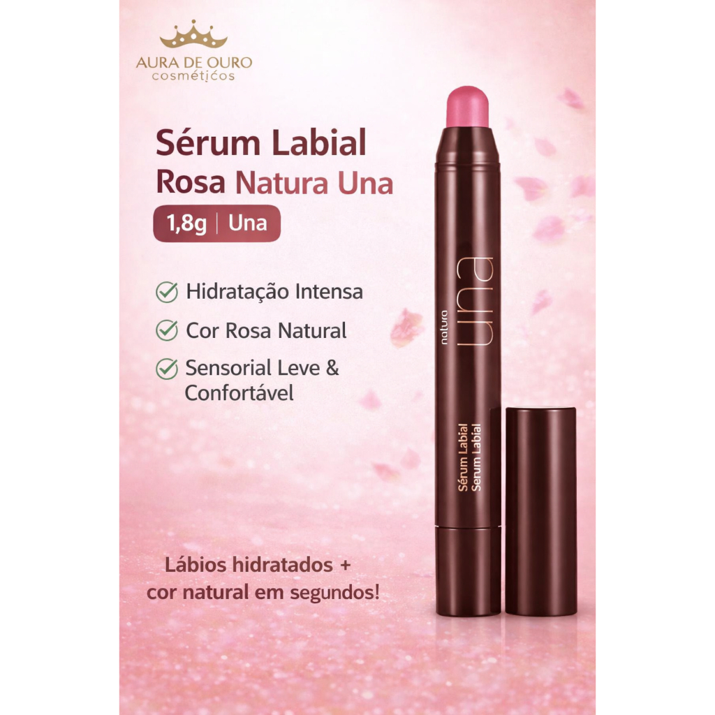 Batom Hidratante Sérum Labial Rosa Natura Una 1,8g 48h de Proteção Solar