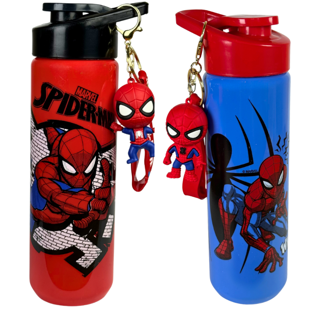 Garrafinha Infantil 700ml Licenciado Homem-Aranha e Disney + Chaveiro | Com Alça | Escolar Resistente BPA Free