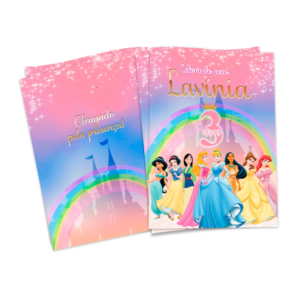 Livro para Colorir Princesas (14x10cm) - Lembrancinha de Aniversário Personalizada