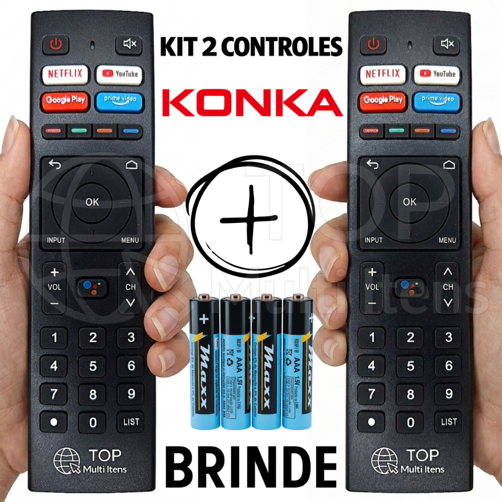 Kit Controle Remoto Tv Konka Smart 4k KDG 32/43/50 UDG 50/60 Polegadas Compatível 7230 9344 + Pilhas