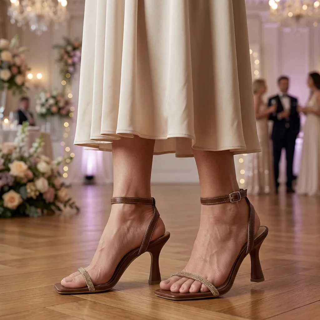 Sandália Feminina Salto Taça Fino Médio FestaTira Strass Brilho