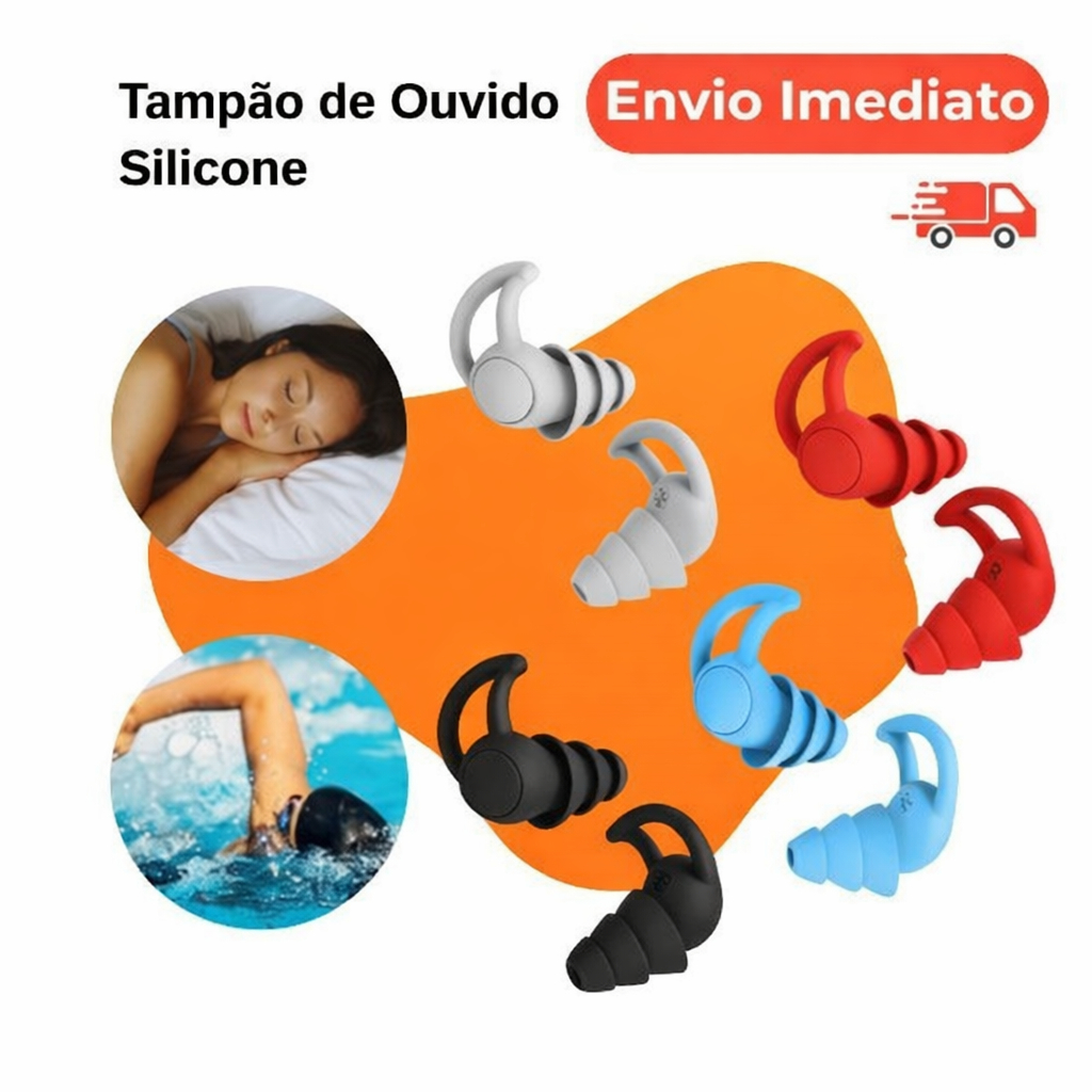 Tampão Protetor Auricular Silicone Ajuste Perfeito Confortável Redução de Ruídos Várias Cores