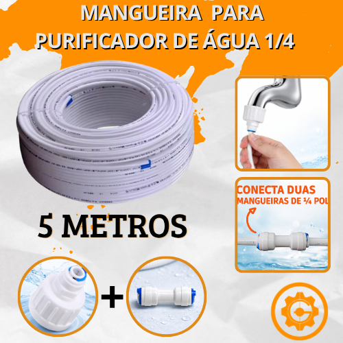 5 Metros Mangueira Atóxica Branca 1/4” PEBD Purificador, Bebedouro, Filtro de Água + Conexões