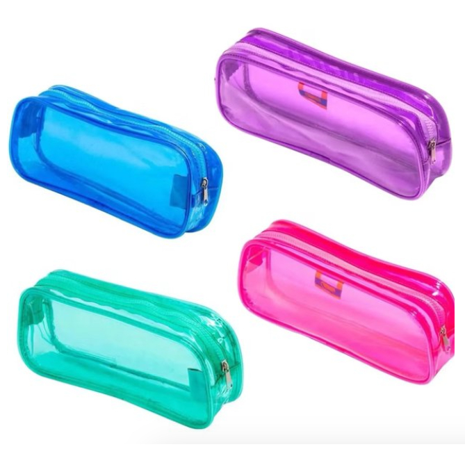 🎒 Estojo Transparente Rosa Azul Roxo BRW Escolar Papelaria Lápis Caneta Organizer Kit Colorido