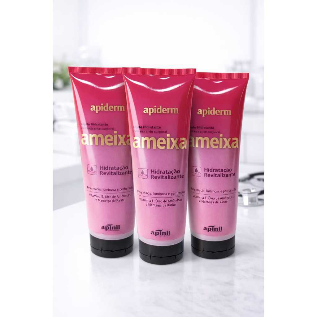 Kit com 3 Loção Hidratante Corporal Ameixa Creme de Pele Macia Apiderm 190g com Vitamina E e Karité