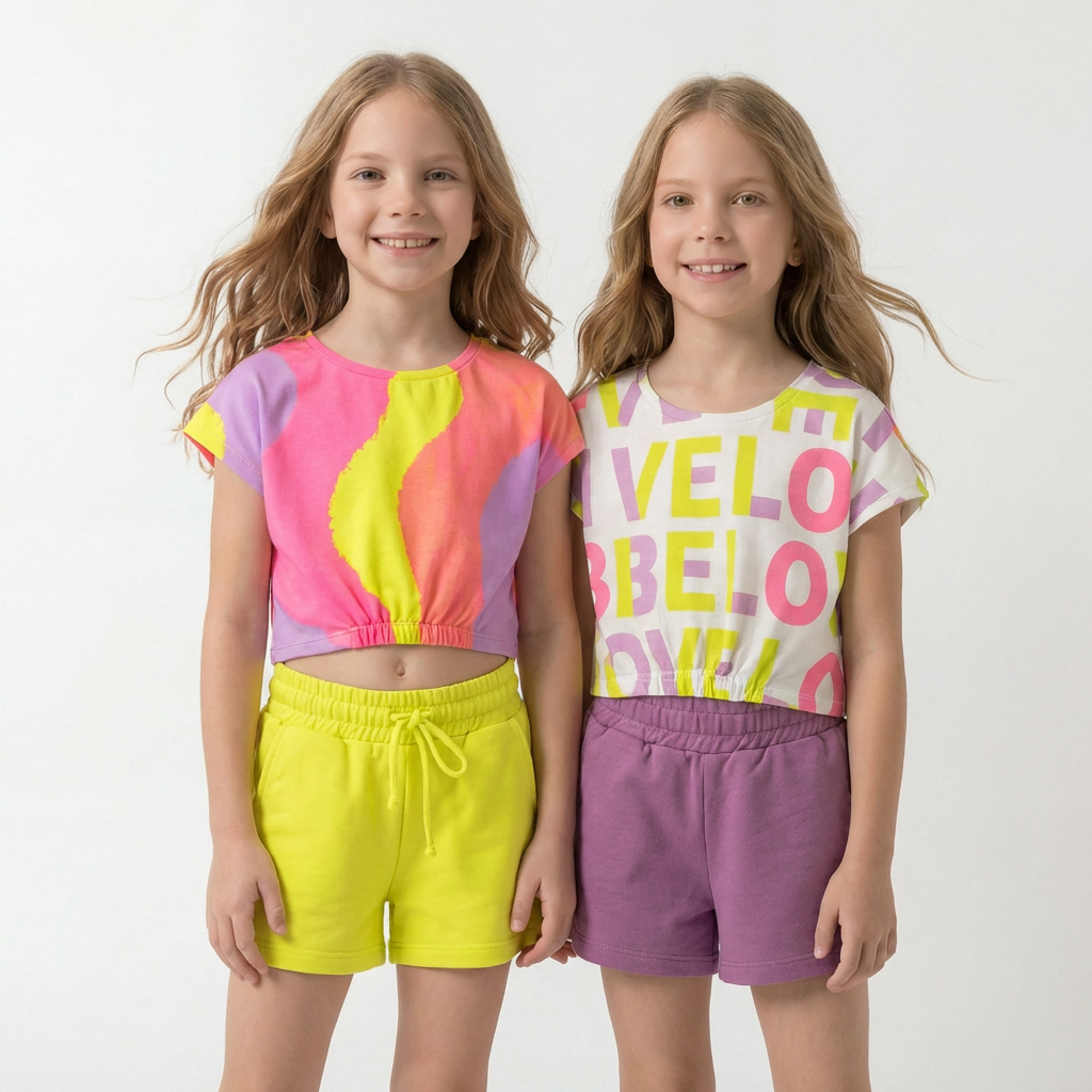 Conjunto Infantil Menina Kit 2 Unidades Estampado Feminino Blusa e Short Confortável Envio Rápido
