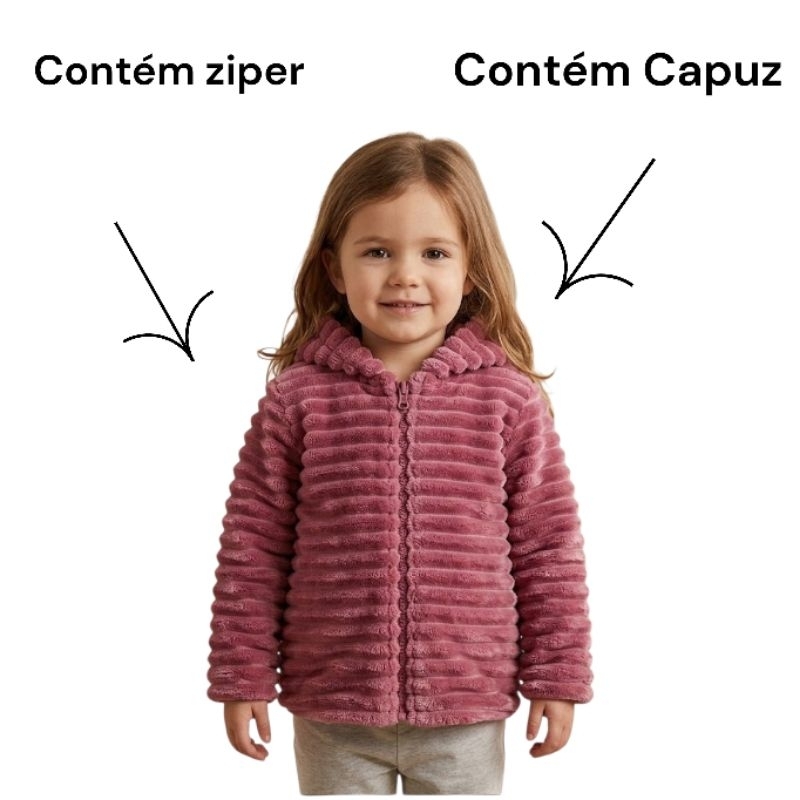 Casaco Infantil Feminino Peluciado com Zíper com capuz – Super Quentinho, Macio e Confortável para Inverno blusa de frio