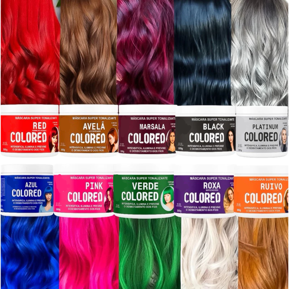 Máscara Matizadora Tonalizante - Rosa Marsala Vermelho Black Avelã Platinum Sem Amônia Colored 300g