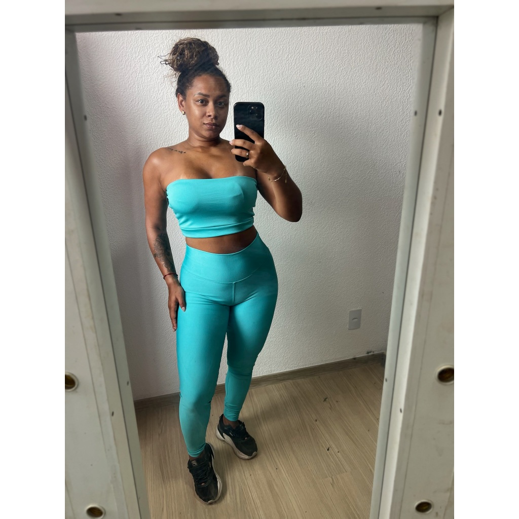 Conjunto top faixa com Calça Legging Suplex Lisa/ Calça Feminina Leggin Lisa/ Moda Fitness Feminina