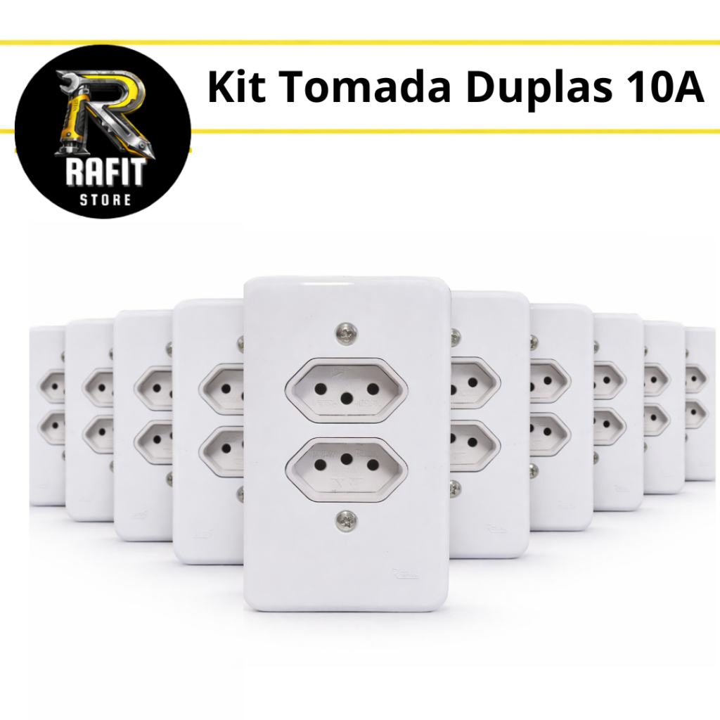 Kit Tomada Dupla 10A Simples Completa 110v-220v