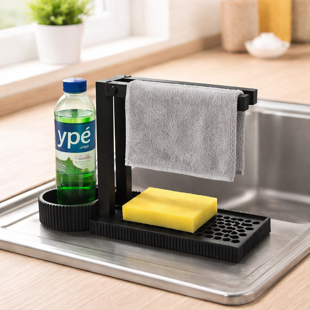 Kit Organizador de Pia 3 em 1 Premium Suporte Pano Esponja Detergente Cozinha Banheiro