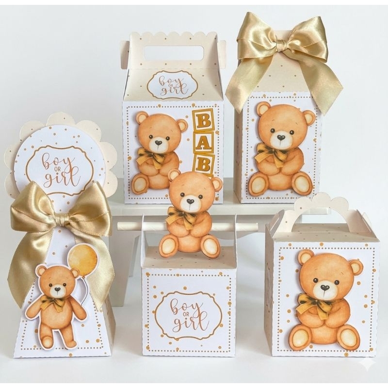 Kit Festa chá revelação Ursinho| Caixinhas Personalizadas | Lembrancinhas chá revelação | unisex |Pegue e Monte