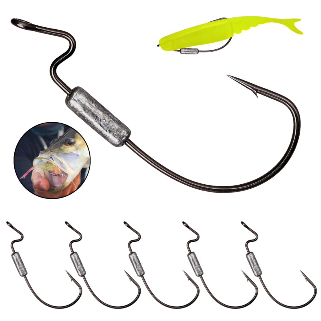 Anzol Offset Lastreado Kit 5un Ewg Robalo Isca Artificial Soft Pesca Esportiva Super Resistente