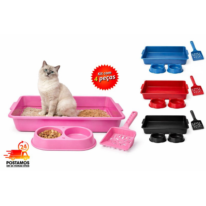 Bandeja Higiênica Caixa de Areia Sanitaria + Comedouros + Pá para Gatos 🐱🐕