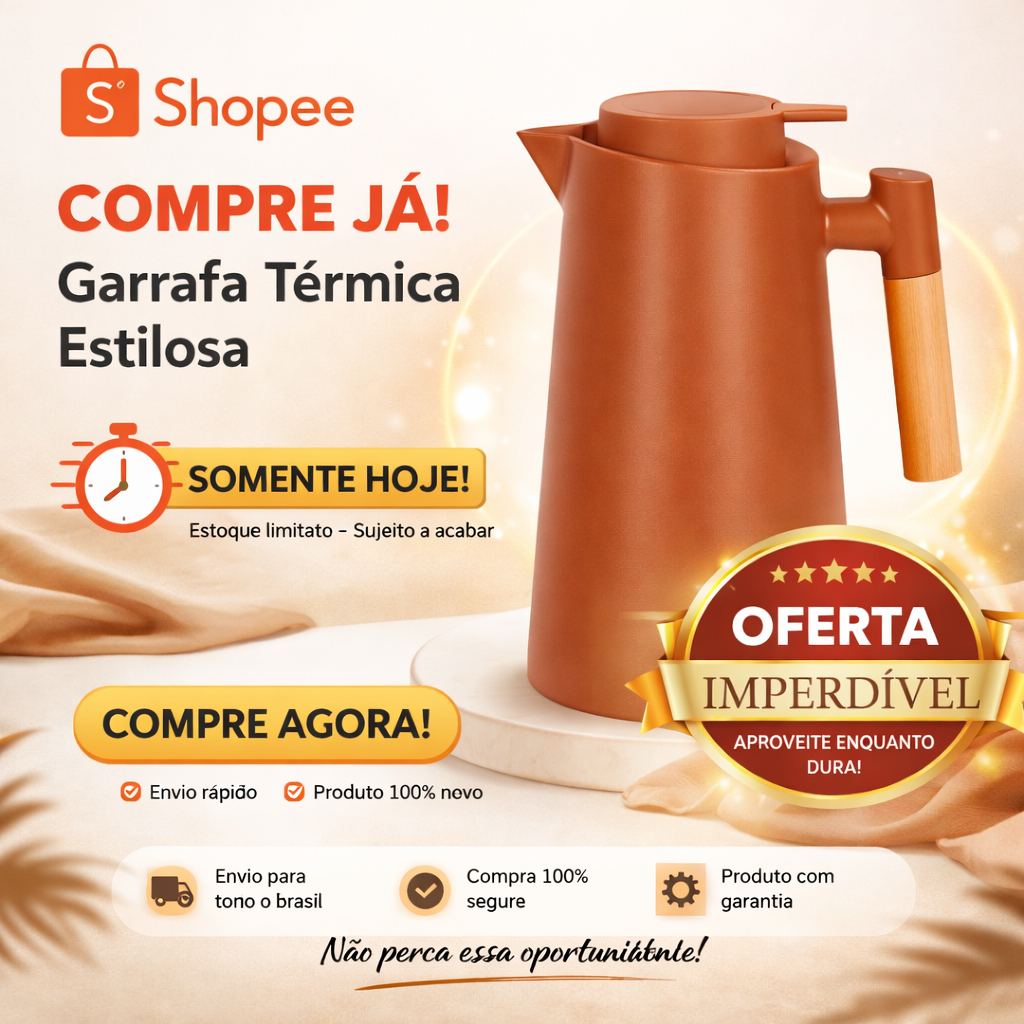 Garrafa Térmica Para Café, Chá E Água Disponivel 3 Cores Nórdica Akita 1L Elegante Cabo Madeira