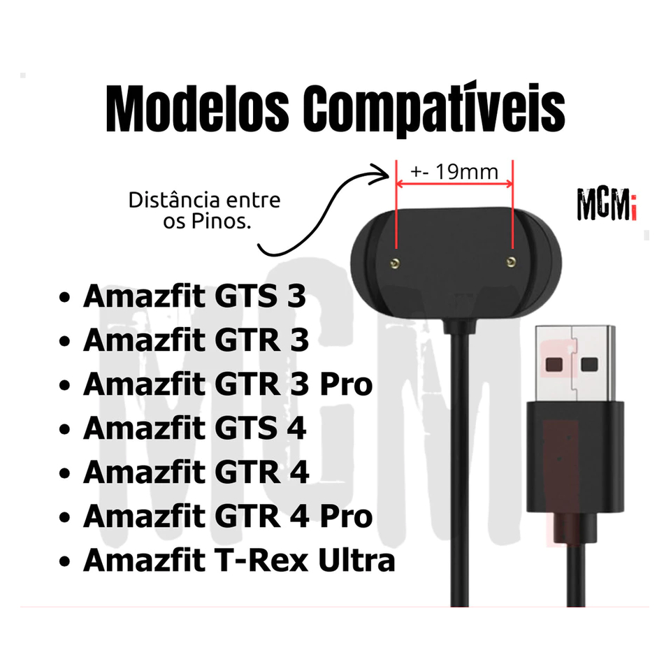 Cabo Carregador Usb Compativel Com Amazfit GTR3 /GTR 3Pro/ GTR4 /GTS 3/GTS 4/ GTR 2 | GTS 2 | GTR 2e | GTS 2e