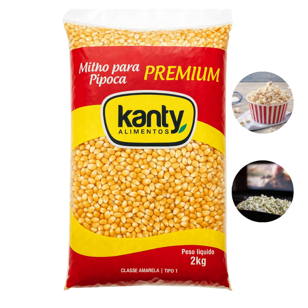 Milho de Pipoca Premium Crocante Pipoqueiro Kanty Pacote 2kg Excelente Rendimento Estoura Bem