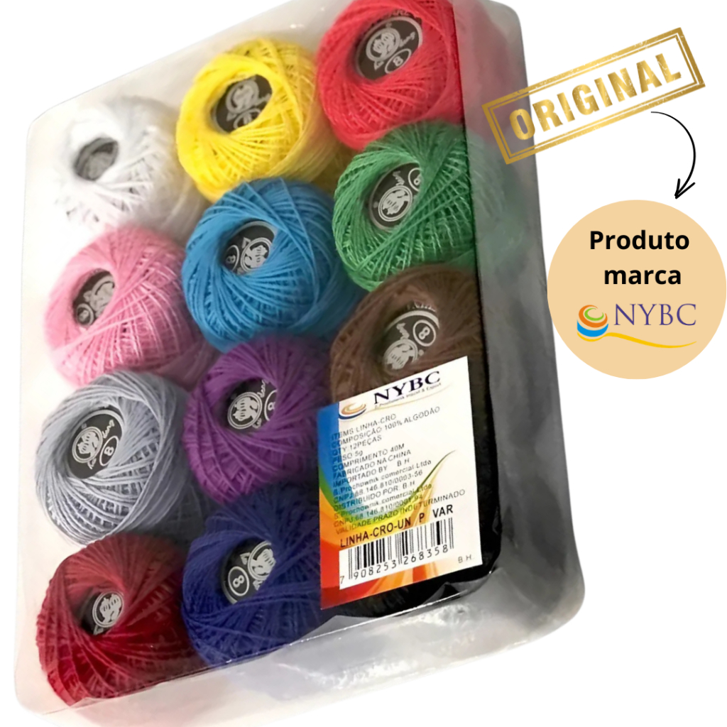 Kit 12 Linhas Crochê NYBC 100% Algodão Cores Sortidas Linha Fina Para Amigurumi Bordado e Artesanato em Oferta na Shopee