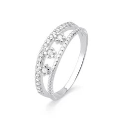 Anel Feminino de Prata 925 Duplo com Ponto de Luz