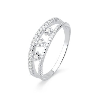 Anel Feminino de Prata 925 Duplo com Ponto de Luz