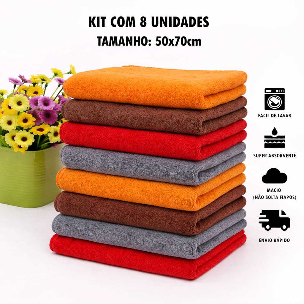 Kit 8 Panos Mágicos de Limpeza Multiuso 50x70 Super Absorvente Alta Durabilidade Não Risca