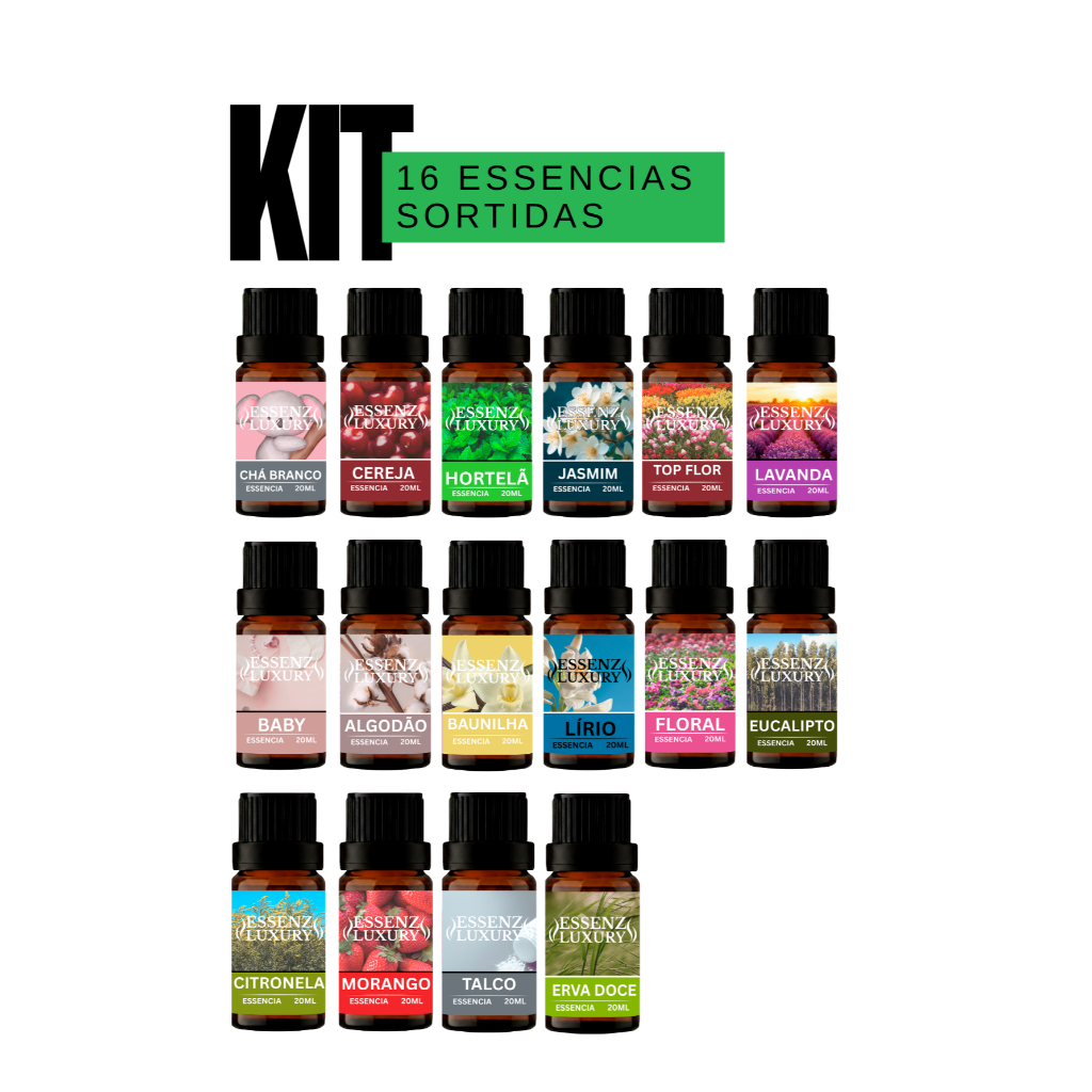 KIT 16/10/5/3/ ESSÊNCIAS 20ML | AROMAS PARA UMIDIFICADOR E DIFUSOR | IDEAL PARA TODO LUGAR