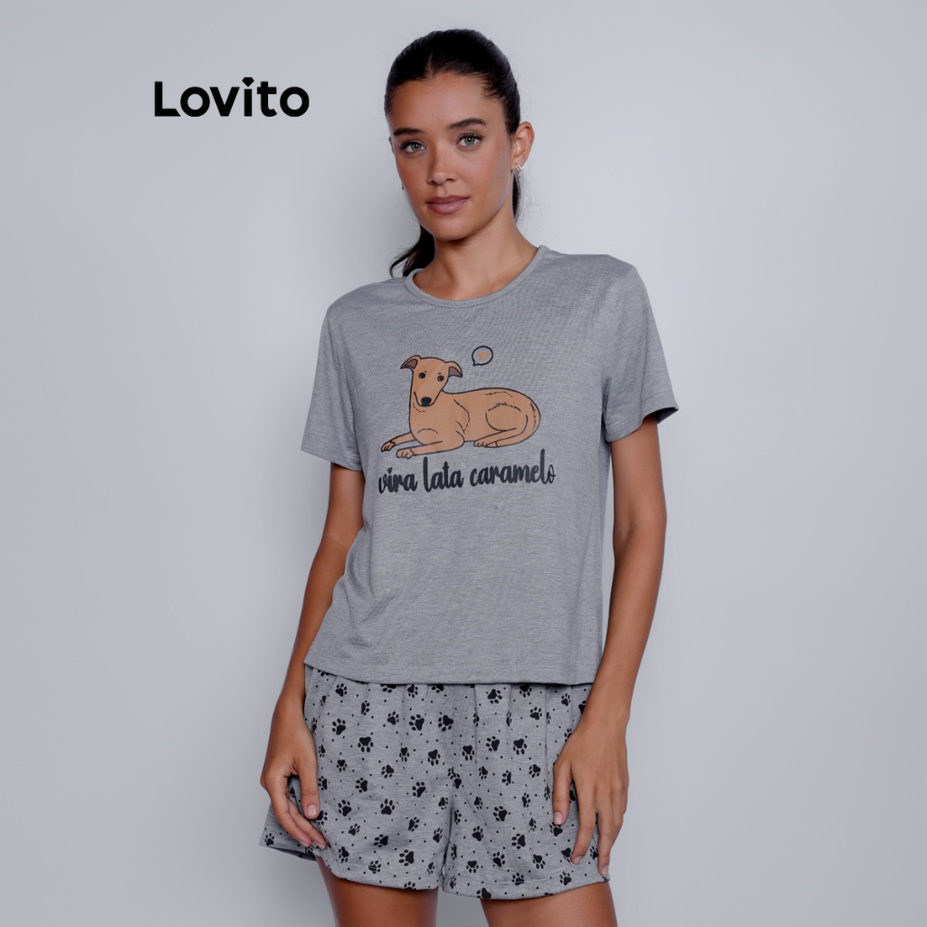 Lovito Pijama Feminino Camiseta Manga Curta e Shorts com Estampa Vira-Lata Caramelo PJB596BRL626 em Oferta na Shopee