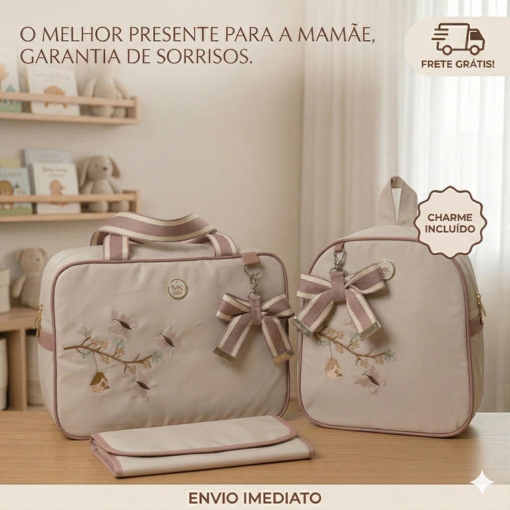 Bolsa Maternidade Moderna + mochila com laço e Trocador