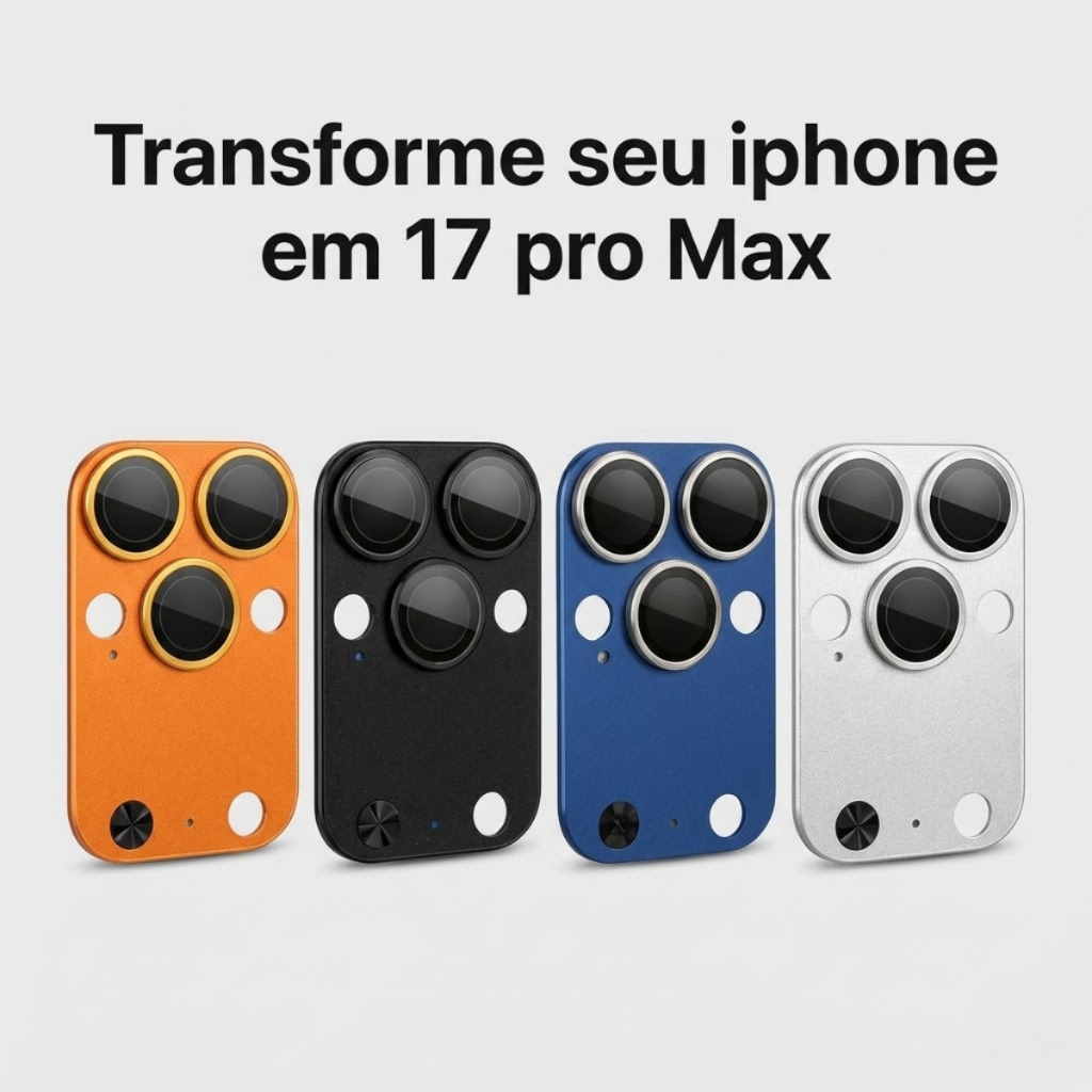 Película transforme Câmera Vidro 9H iPhone 14 15 16 Pro Max Transforma Visual em 17 Pro Max