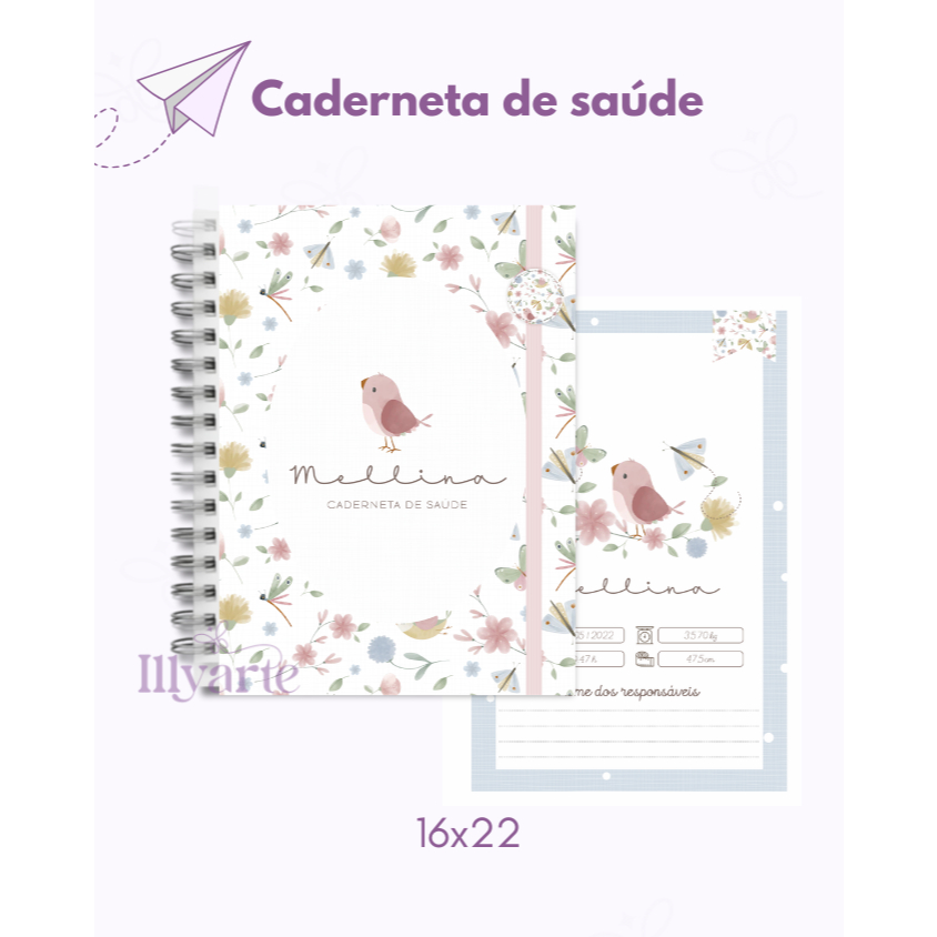 Caderneta de Saúde Personalizada Jardim Floral Delicado | Nome da Criança, Vacinas, Consultas, Capa Dura, Maternidade
