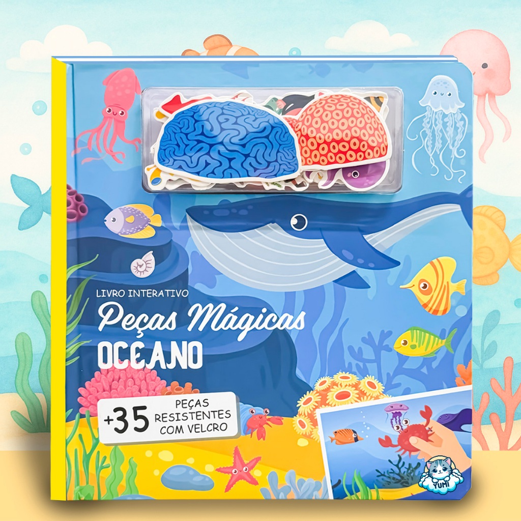 Livro Infantil Adesivos Reutilizáveis Cenários para Montar e Decorar Oceano 35 Peças - Grande