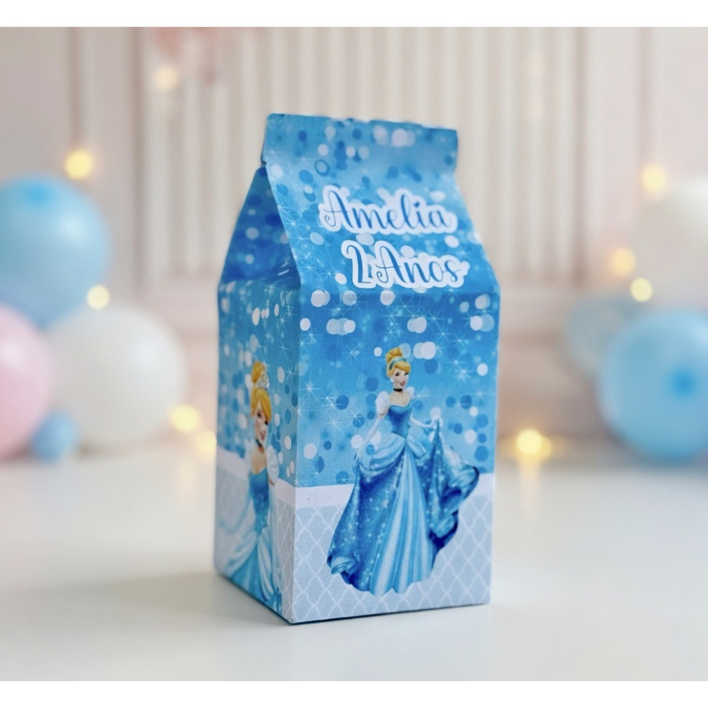 10 Caixinhas MILK CINDERELA  | PEGUE E MONTE   | Personalizada Com Nome | Lembrancinhas Personalizados Kit Festa