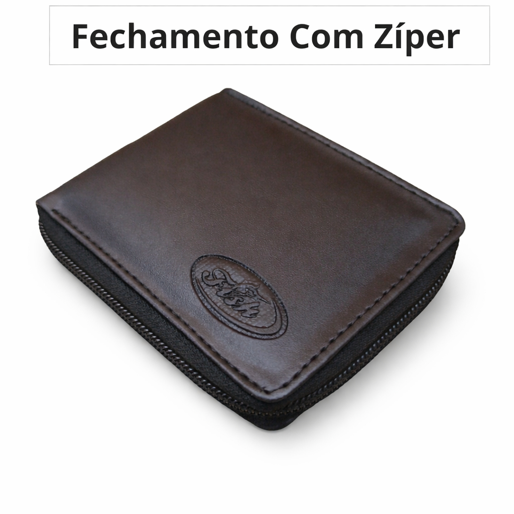 Carteira Masculino Zíper Sintética Com Porta Cartões CNH Cédulas De Moedas - Envio Imediato