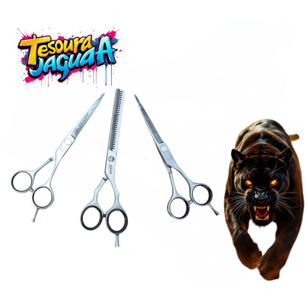 kit tesouras jaguar fio laser + fio navalha + desfiadeira 6.0 polegadas barbeiro