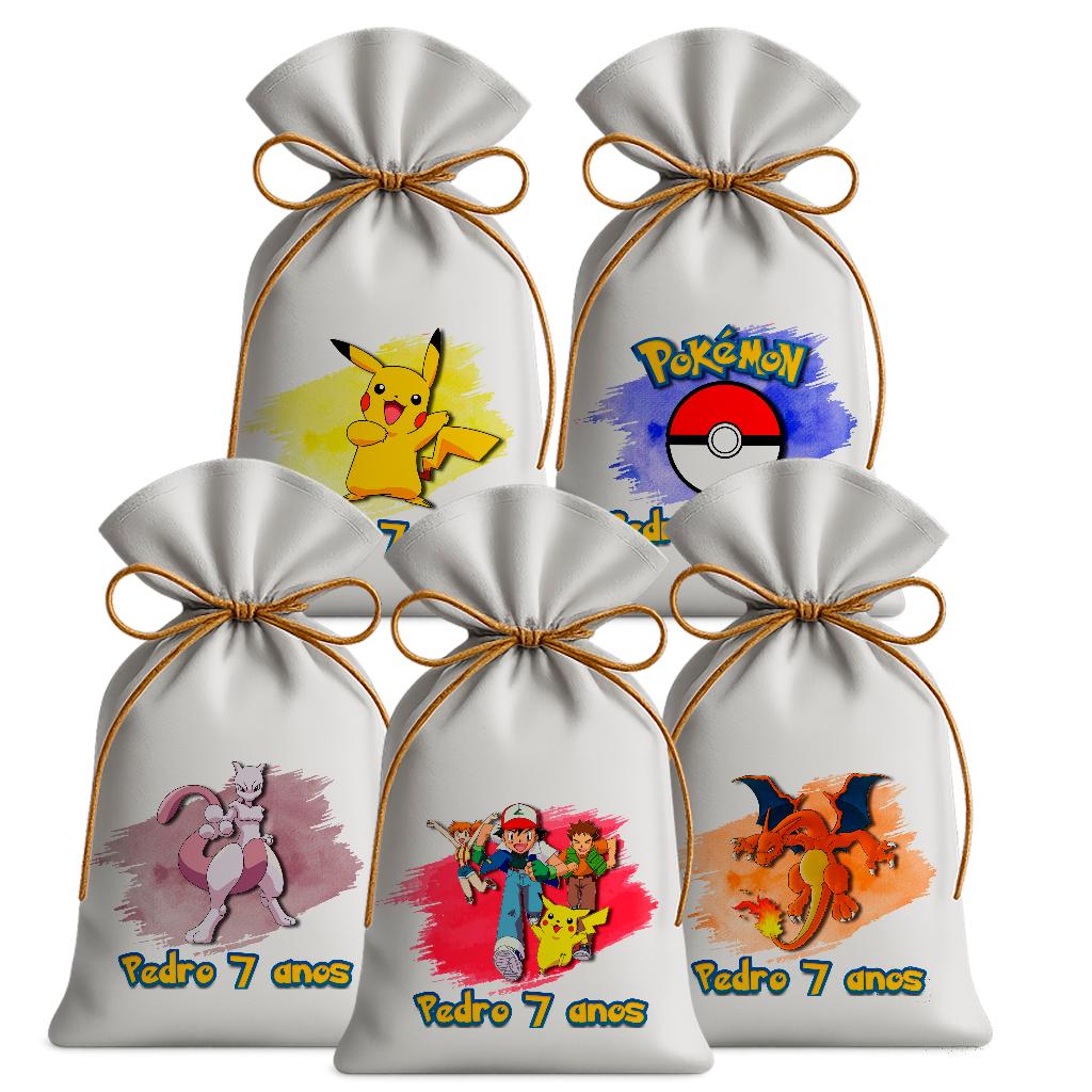 Saquinho Sacolinha Lembrancinha Festa Aniversário Infantil Tecido Personalizado Pokémon