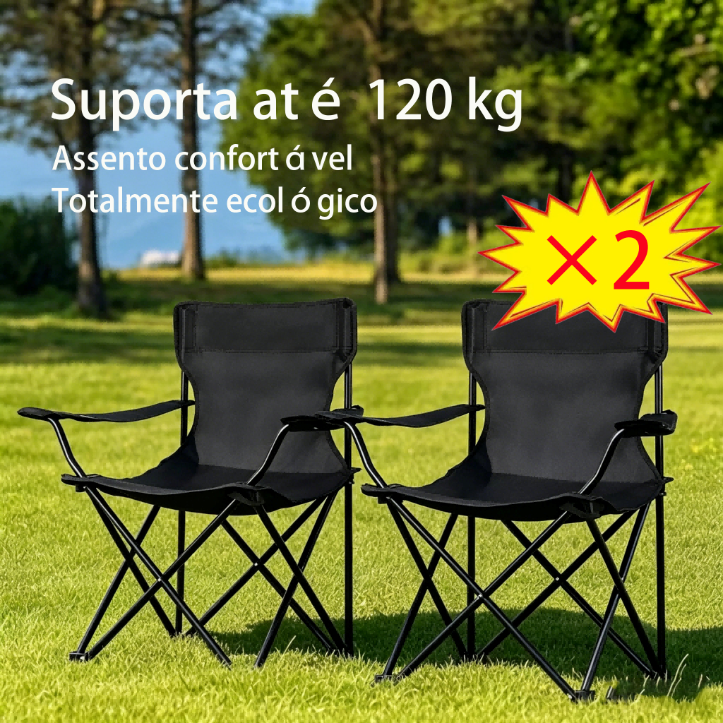 Cadeira Camping Dobrável Com Porta Copos e Bolsa Pesca Praia Acampamento 130kg