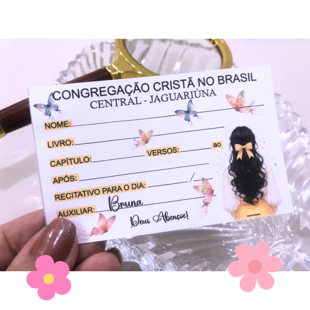 Recitativos CCB Personalizados Meninas com Laço compre 100 ganhe mais 100 unidades(Pode escolher até 3 modelos )