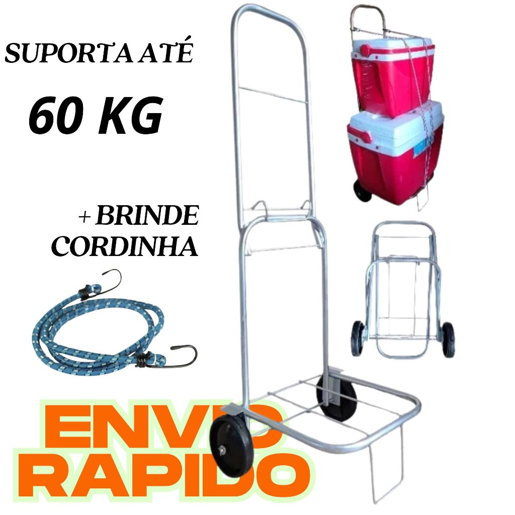 Carrinho De Mão Bagagem Multiuso Dobrável com Corda Elástica — Suporta até 60kg Compras Resistente