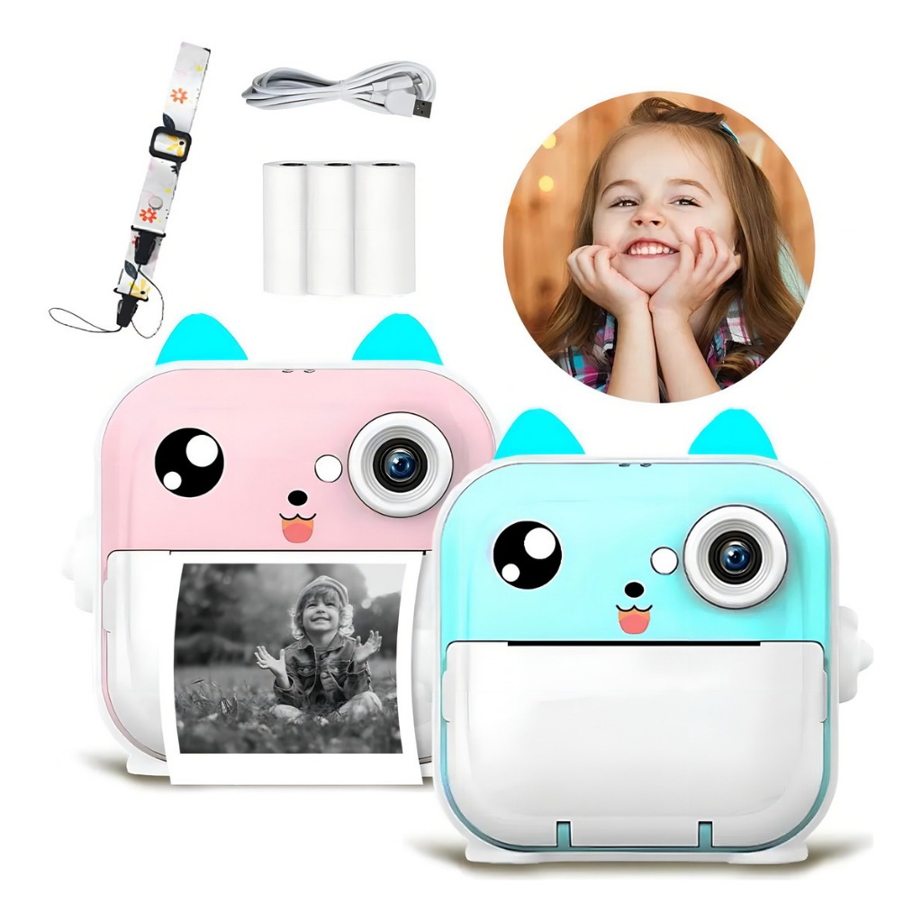 Câmera Instantânea Infantil Imprime Foto Na Hora Digital HD Vídeo e Fotografia Papel Térmico Sem Tinta Brinquedo Educati