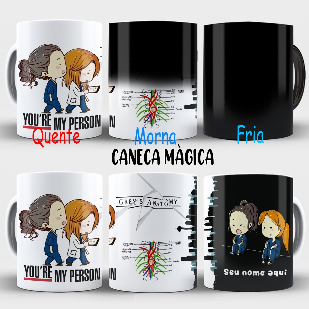 caneca Magica greys anatomy yang Christina Derek you are my person xícara Com Nome
