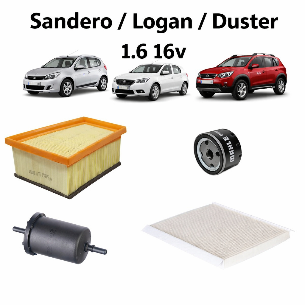Kit Revisão Renault Duster Sandero Logan 1.6 16v de 2006 a 2016 Filtros Ar Óleo Cabine e Combustível