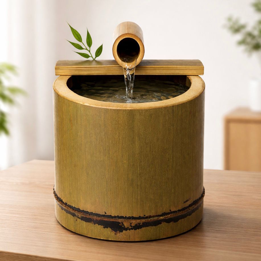 Imagem Fonte de Água em Bambu Natural Decorativa Feng Shui Relaxante Zen para Sala Escritório Ambiente