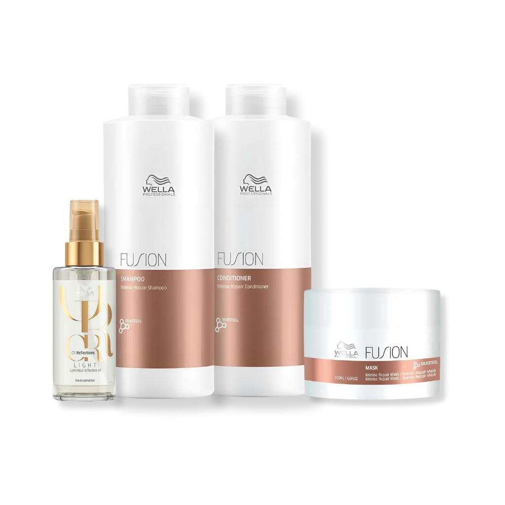 Wella Professionals Fusion - Shampoo 1L, Condicionador 1L, Máscara 150ml + Óleo Capilar Light 100ml